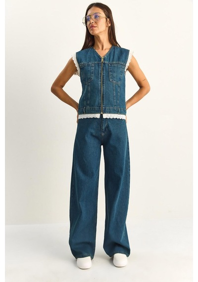 Shade Kadın Dantel Detaylı Denim Yelek Ve Wide Leg Pantolon Denim Takım 8210 60286153 - Lacivert Shade Kadın Dantel Detaylı Denim Yelek Ve Wide Leg Pantolon Denim Takım 8210 60286153 - Lacivert