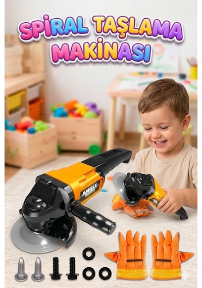 Oyuncak Spiral Taşlama Makinası Eldivenli Set Çocuklar İçin Eğitici Eğlenceli İnteraktif Tamirci Set
