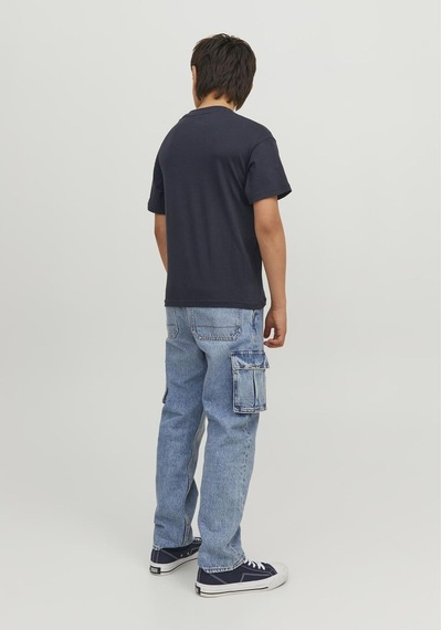 Jack & Jones Kisa Kollu Logo Baskili Tisört - Çocuk 12237435 Dark Navy Siyah