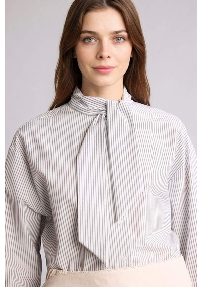 Defacto Relax Fıt Çizgili Poplin Uzun Kollu Tunik H4225ax26spwt32 Beyaz-wt32