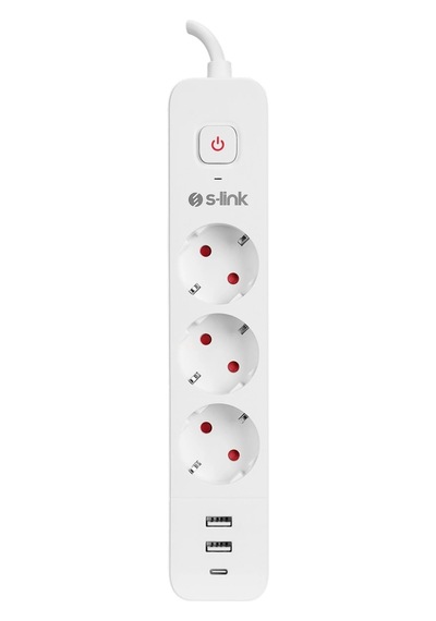 S-lınk Spg03tc, 3 Soket, Akım Korumalı Priz, 1x Type-c, 2xusb 5v 4a, 1.5mt %100 Bakır 1mm Kablo, 750 Standart