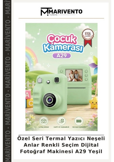 Özel Seri Termal Yazıcı Neşeli Anlar Renkli Seçim Dijital Fotoğraf Makinesi A29 Yeşil