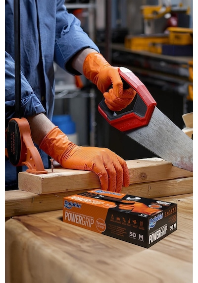 Dolphin Nitril Powergrip Ekstra Kalın Elmas Dokulu Eldiven Turuncu Meidum Orta Boy - 50'li 3 Paket