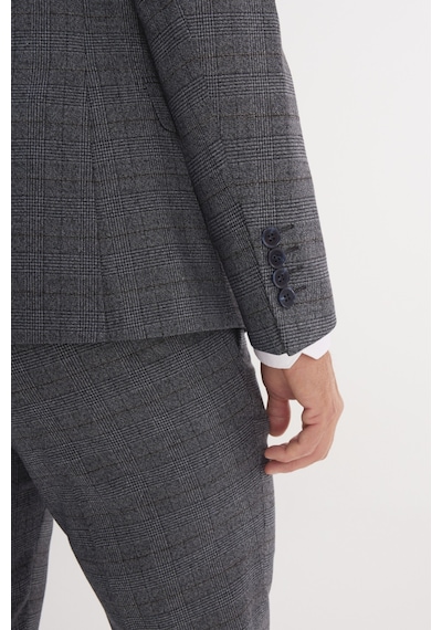 AC&Co / Altınyıldız Classics Erkek Grı Mavı Ekstra Slim Fit Dar Kesim Mono Yaka Kareli Kapak Cepli Takım Elbise Grı Mavı