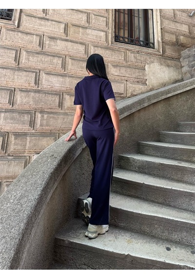WeShaya Laci Polyester Elastan Polo Yaka Takım Lacivert