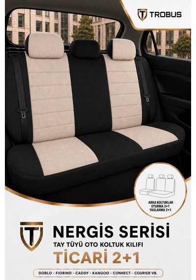 Ford Courier 2014 Ve Sonrası Bej Siyah Nergis Serisi Ortopedik Tay Tüyü 2+1 Ticari Koltuk Kılıfı Bej Siyah