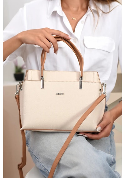 Just Polo 5 Bölmeli Şık El & Omuz Çantası Shoulder Bag Ebat : 22 X 25 Cm Krem - Camel