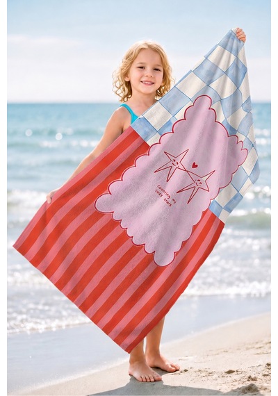 Yıldız Figürlü Deniz Temalı Çocuk Plaj Havlusu - Pastel Marine Hızlı Kuruyan Mikrofiber Havlu Çok Renkli