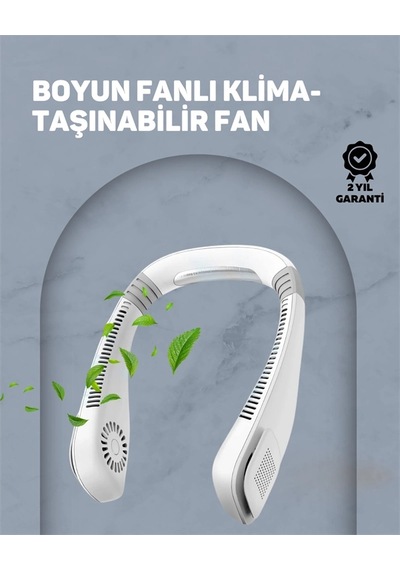 Mey İthalat Usb Şarjlı Giyilebilir Fan 5 Kademeli Rüzgar Hızı, Sessiz Turbo Soğutma, 360 Hava Si