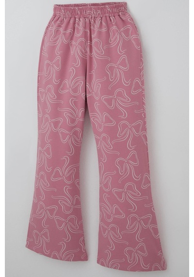 Breeze Kız Çocuk Eşofman Takımı Kurdele Desenli Bel Kısmı Lastikli 9-14 Yaş, Pembe Pembe