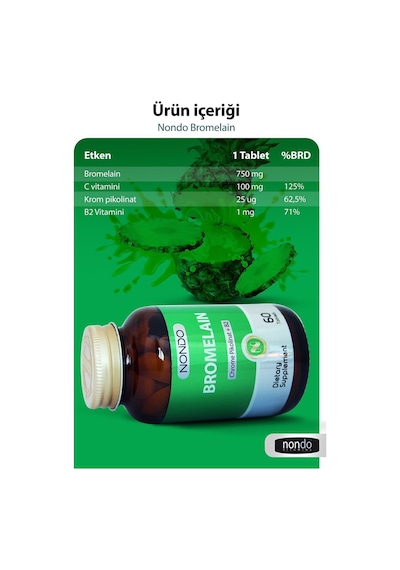 Nondo Bromelain 2400 Gdu 750mg Krom Pikolinat 60 Tablet