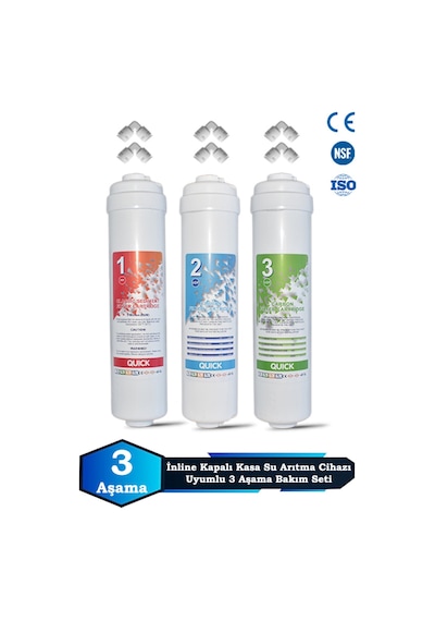 Sumarkt Kapalı Kasa 12 Inç Su Arıtma Cihazı Filtresi Inline 6 Aylık Yeni Sistem Filtre Seti
