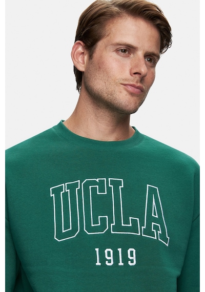Ucla Sandhıll Yeşil Bisiklet Yaka Nakışlı Loose Fit Erkek Sweatshirt Yeşil