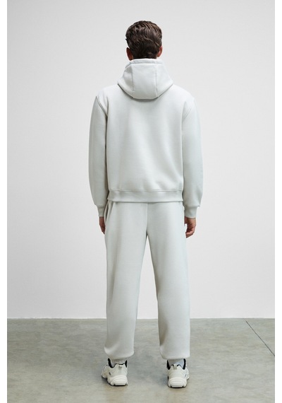 Grimelange Scarn Erkek Pamuklu İçi Polarlı Nakışlı Kapüşonlu Relaxed Gri Sweatshirt
