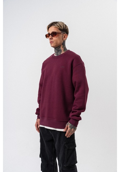 Erkek Respire Yazı Detaylı Basic Oversize Sweatshirt Vişne Bordo