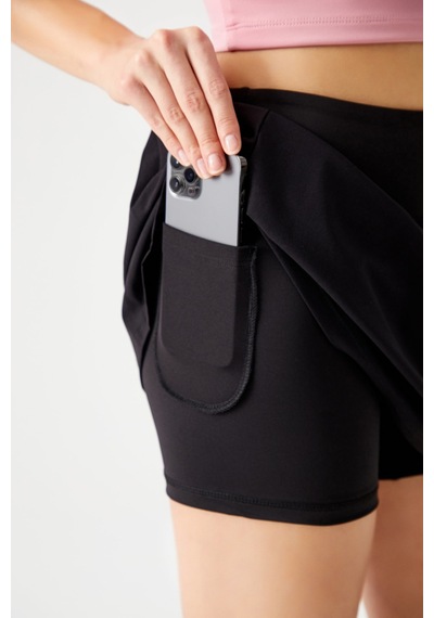 Los Ojos Siyah 2 Katmanlı Tenis Eteği - Şort Etek - Spor Etek Tennis Skirt Siyah