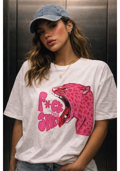 Yolo Street Fck This Baskılı Oversize Beyaz Tişört Y2k Kadın Streetwear T-shirt Beyaz