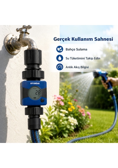 Hyundai G22105 Dijital Su Akış Ölçer Debimetre Bahçe Sulama Su Sayacı