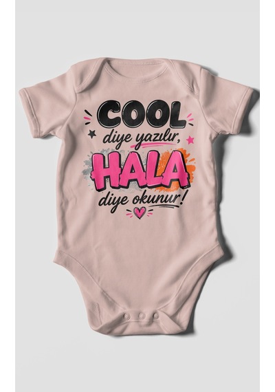 Morivokids Cool Diye Yazılır Hala Diye Okunur Kısa Kollu Bebek Body %100 Pamuk Pastel Pembe
