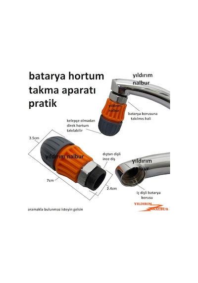 Batarya Hortum Bağlama Aparatı Kelepçesiz Pratik Dış Diş Musluk H