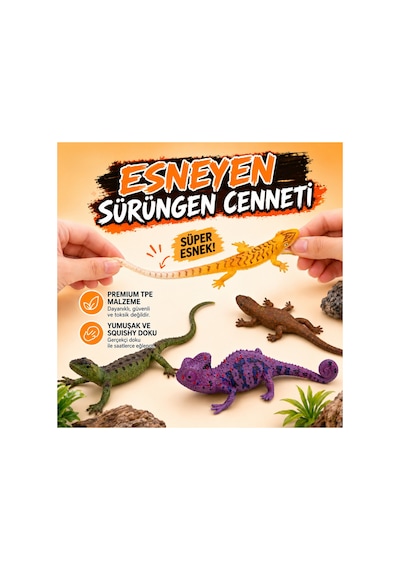 Uzayıp Esneyen Kertenkele Figürü Yumuşak Squishy Gerçekçi Sürüngen Stres Oyuncağı