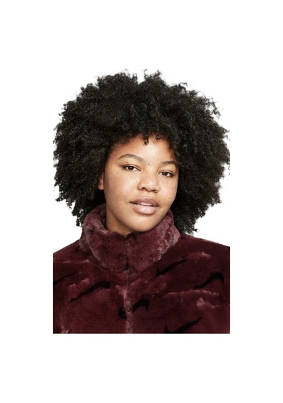 Nike Sportswear Loose Fit Printed Faux Fur Jackret Geniş Kalıp Suni Kürk Kadın Ceket Bordo Bordo