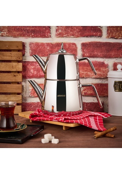 Ambosss Diamond Orta Boy Çaydanlık - Inox - 1,2 Lt + 1,8 Lt Renkli