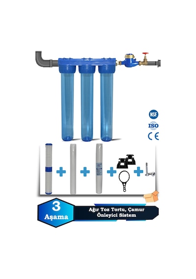 Sumarkt Atlantis Daire Bina Girişi 20 İnch 3 Aşama Su Arıtma Yumuşatma Cihazı Toz Tortu,çamur Önleyici Set