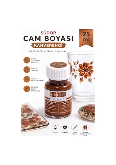 Cam Boyası Vitray Boyası 25 Ml 1 Adet Südor Su Bazlı Renkli Cam Vitray Boyası Sanat Hobi Kahverengi