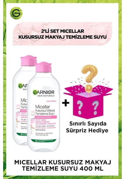 2'li Garnier 400 Ml Kusursuz Makyaj Temizleyici Micellar + Sürpriz Kutu Hediye