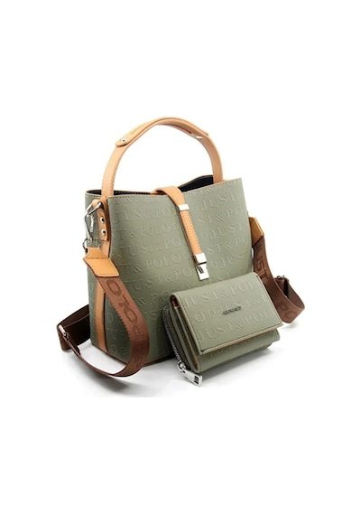 Just Polo Kadın Su Geçirmez Şık El & Omuz Çantası Ve Cüzdanı Kombin Shopper Yeşil - Taba