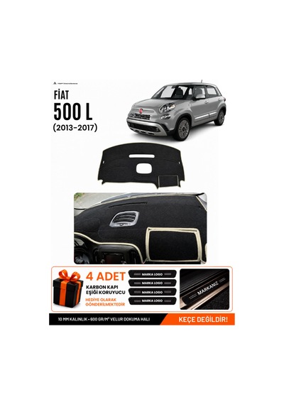 Fıat 500l 2013-2017 Uyumlu Torpido Koruma, Torpido Örtüsü, Torpido Kılıfı - Siyah Bej