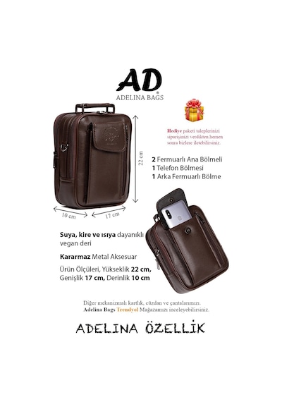 Adelina Bags Adelina Erkek Koyu Kahve Deri Çelik Kasalı Telefon Bölmeli El Ve Koyu Kahverengi