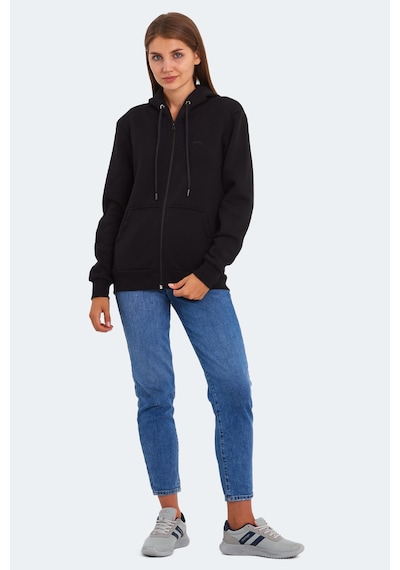 Slazenger Katya Kadın Fermuarlı Kapüşonlu Cepli Siyah Sweatshirt Siyah