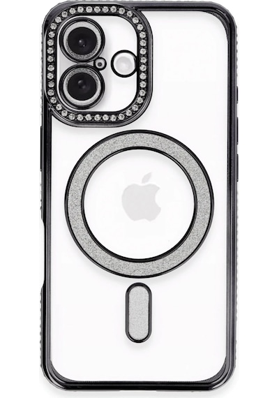 Muratech Newface Apple Uyumlu iPhone 16 Plus Kılıf Joke Simli Magneticsafe Kılıf - Siyah