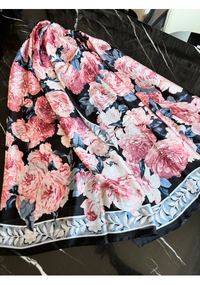 Miorel Scarfs Soft Gül Desen Vual İpek Şal Fular Silk Scarfs Shawl Hijab Pembe