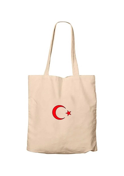 Ay-yıldız Fermuarlı Bez Çanta Gabardin Krem