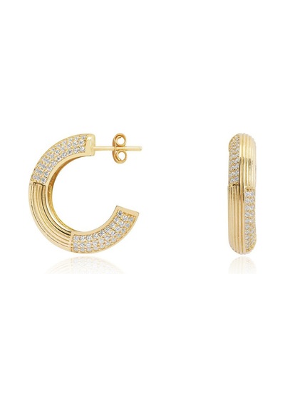 Diamond Line - Gülaylar - Sarı Altın 14 Ayar Trend Taşlı Küpe N11.9249