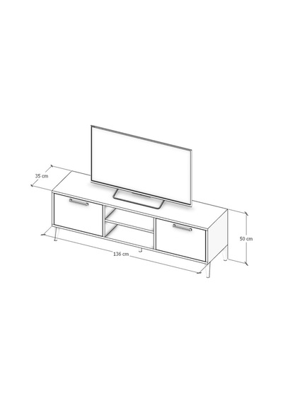 Tamamı Mdf Kaman Ceviz 136 Cm Tv Ünitesi Beyaz