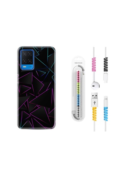 Oppo A54 Kılıf Kablo Koruyuculu Üçgenler 1852
