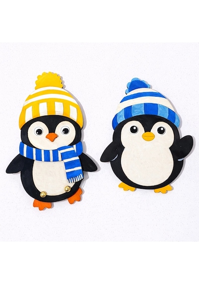 Sevimli Penguenler Ahşap Boyama Etkinlik Seti Eğitici Çocuk Aktivite Fırça Akrilik Boya Kreş Okul