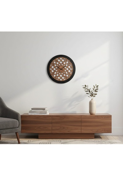 Nexus Modern Ahşap Duvar Saati Dekorasyon 45 Cm Siyah Ceviz Renk Ceviz Siyah