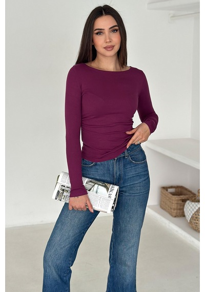 Noa & Noa Kadın Omuz Açık Fit Bluz Burgundy Glow Mürdüm