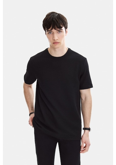Backandbond Siyah Regular Fit Örme Bisiklet Yaka Tişört