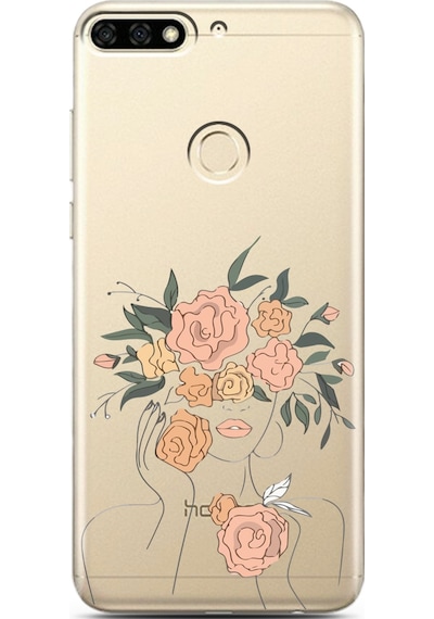 Huawei Y7 2018 Powder Flowers Tasarımlı Süper Şeffaf Telefon Kılıfı Çok Renkli
