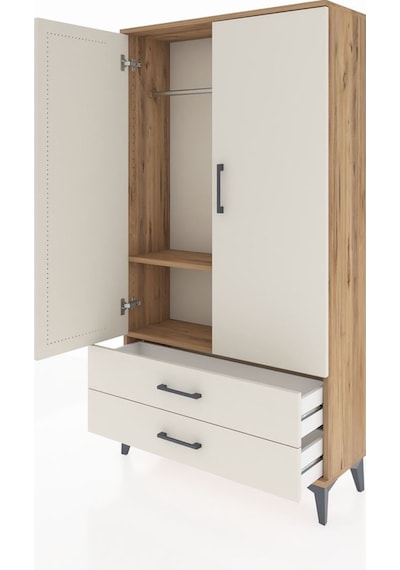 Arges Dolap 2 Raflı 2 Çekmeceli Tek Askılı 88x30x163 Çam-aytaşı Çam