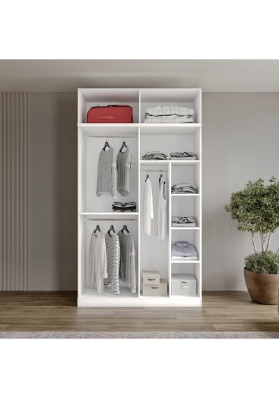 Komple Mdf Oslo 4 Kapaklı Yüklüklü Beyaz Gardırop
