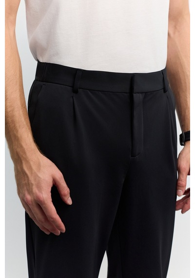 Avva Erkek Siyah Yanı Lastik Kırışmaz Teknik Kumaş Slim Fit Pantolon A62y3014