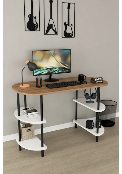 120 Cm Çalışma Masası Bilgisayar Masası 2 Raflı Kitaplık Ofis Ders Masası Ahşap Metal Ayaklı Atlantik Çam - Beyaz 120 Cm Çalışma Masası Bilgisayar Masası 2 Raflı Kitaplık Ofis Ders Masası Ahşap Metal Ayaklı Atlantik Çam - Beyaz
