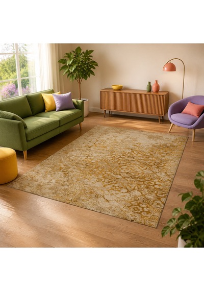 Kartela Halı Vera Halı Kaymaz Taban Makinede Yıkanabilir Halı Hardal Sarısı - 60 X 90 Cm